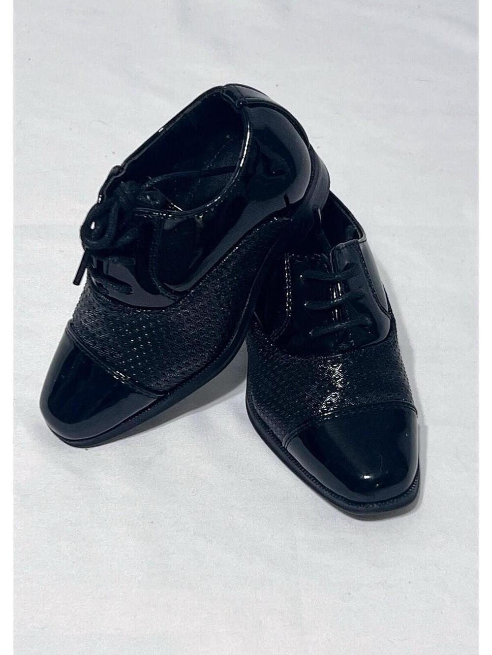 Boy's Black Dress Shoes Robert David Size 7 M Shiny Oxford